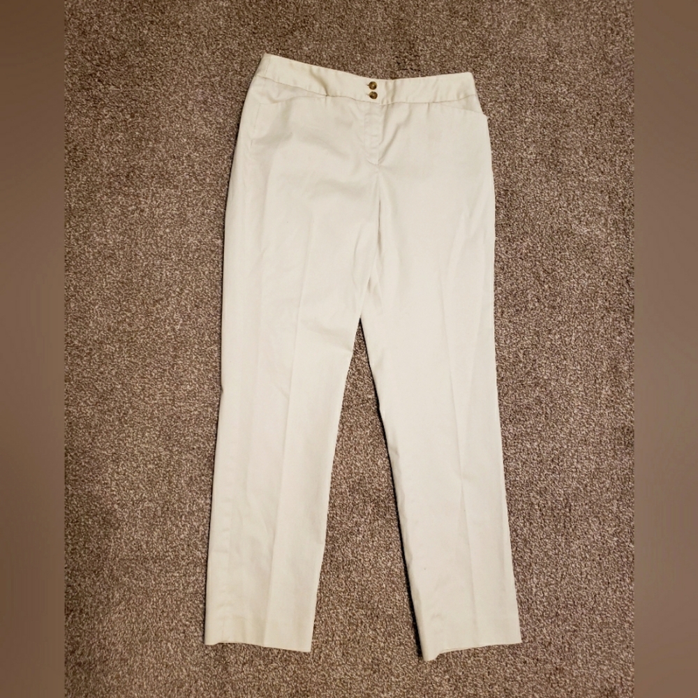 Jones New York Signature - Size 10 Stretch EasyCare Straight Pants Cream/Beige